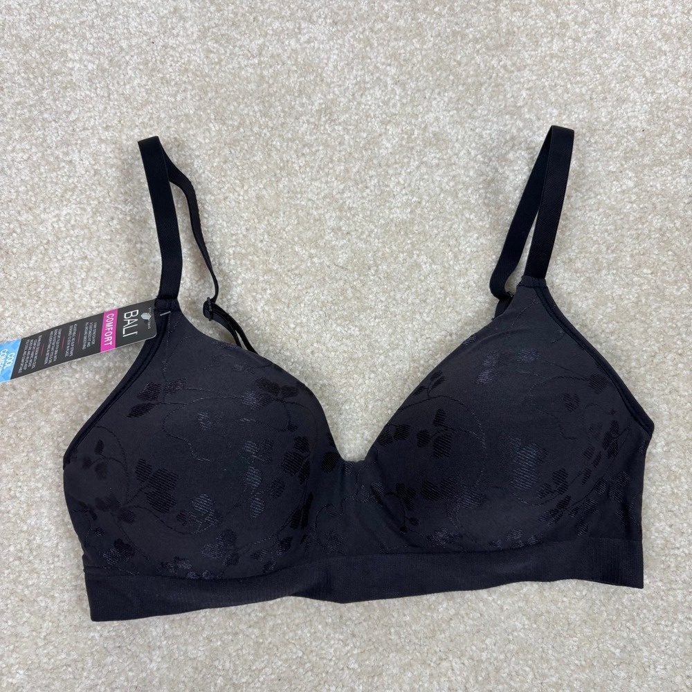 Bali Comfort Revolution ComfortFlex Fit Wireless Bra‎ Black Floral Small NWT